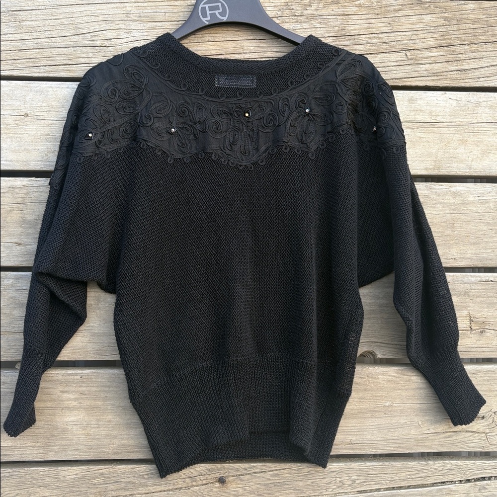 Vintage Black Sweater with Embroidered Beaded Detail – Josephes - Picture 2 of 8